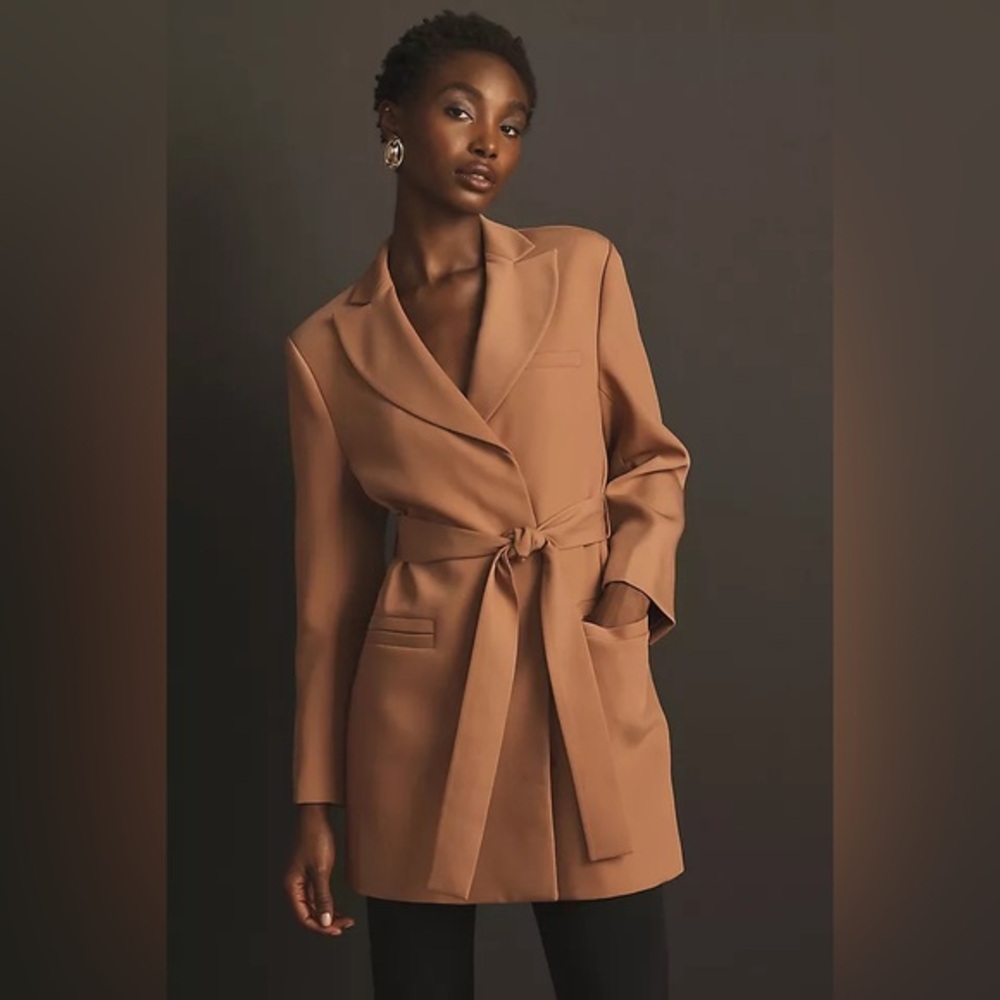 MARE MARE ANTHROPOLOGIE MID THIGH CLASSIC TIE BLAZER JACKET - Picture 1 of 3